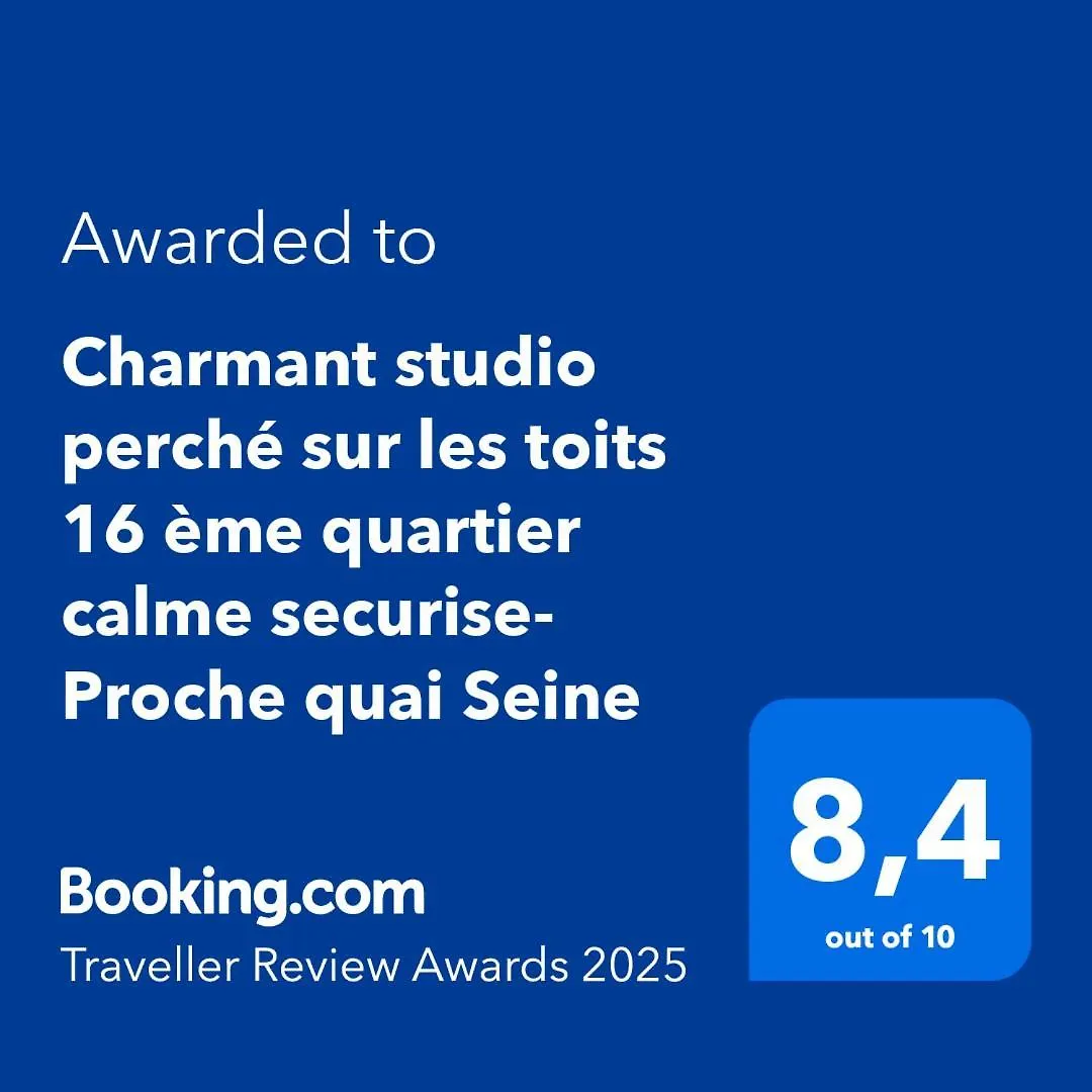 Charmant Studio Perche Sur Les Toits, 16 Eme Quartier Calme Securise- Proche Quai Seine Roland Garros Paris